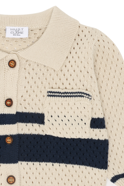 Strickjacke/Polo-Cardigan "Charli" für größere Jungs, Sandshell/Marine - Hust&Claire