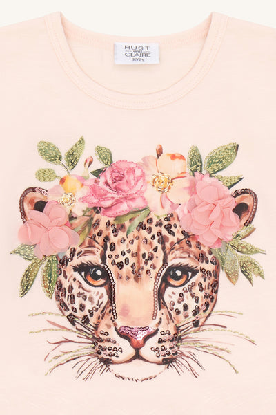 Kurzarmshirt "Alma Leo", Leopard mit Blüten - Hust&Claire
