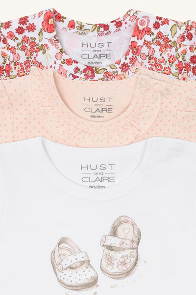 Set: 3 Kurzarmshirts "Alda Summer", Blumen, Pünktchen, Sandalen-Print - Hust&Claire