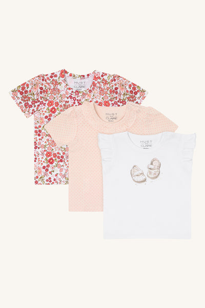 Set: 3 Kurzarmshirts "Alda Summer", Blumen, Pünktchen, Sandalen-Print - Hust&Claire