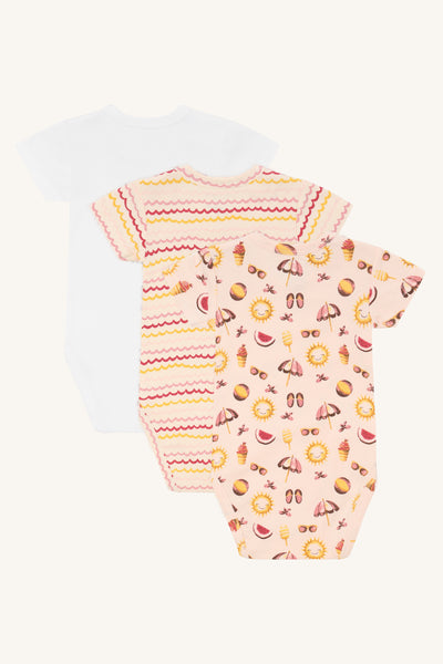 Set: 3 Babybodys, Kurzarm, "Bati", süße Sommer-Prints - Hust&Claire