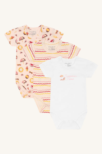 Set: 3 Babybodys, Kurzarm, "Bati", süße Sommer-Prints - Hust&Claire