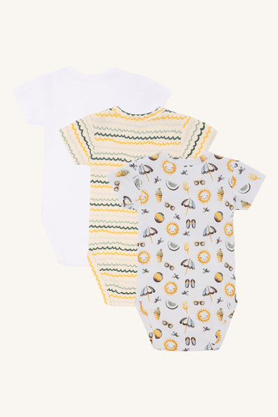 Set: 3 Babybodys, Kurzarm, "Bati", süße Sommer-Prints - Hust&Claire