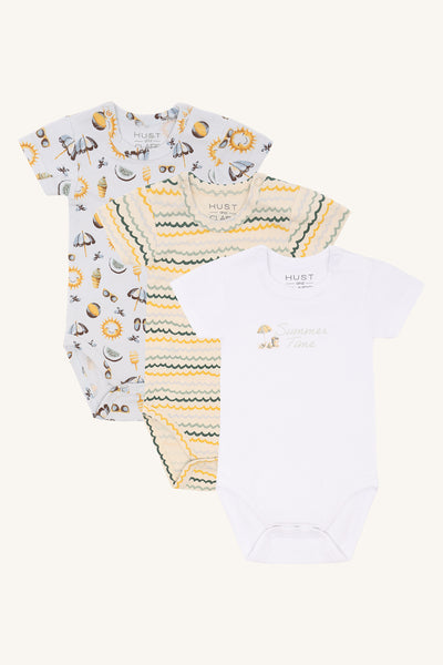 Set: 3 Babybodys, Kurzarm, "Bati", süße Sommer-Prints - Hust&Claire