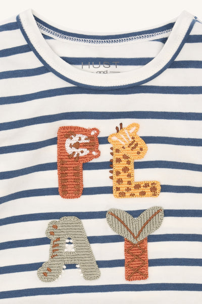Langarmshirt/Longsleeve "August Play", geringelt mit Applikation - Hust&Claire