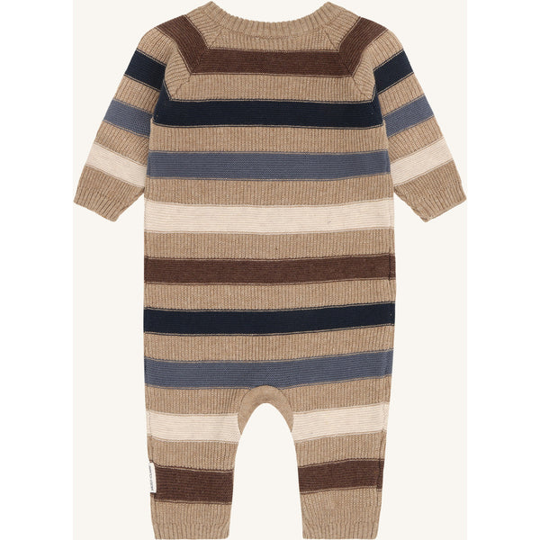 Strampler - Einteiler "Mill Stripe",  Beige/Blau - Hust&Claire