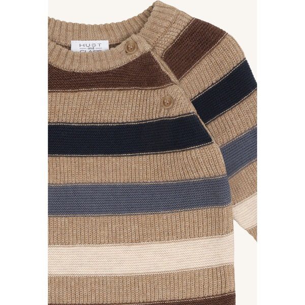 Strampler - Einteiler "Mill Stripe",  Beige/Blau - Hust&Claire