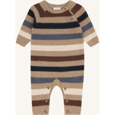 Strampler - Einteiler "Mill Stripe",  Beige/Blau - Hust&Claire
