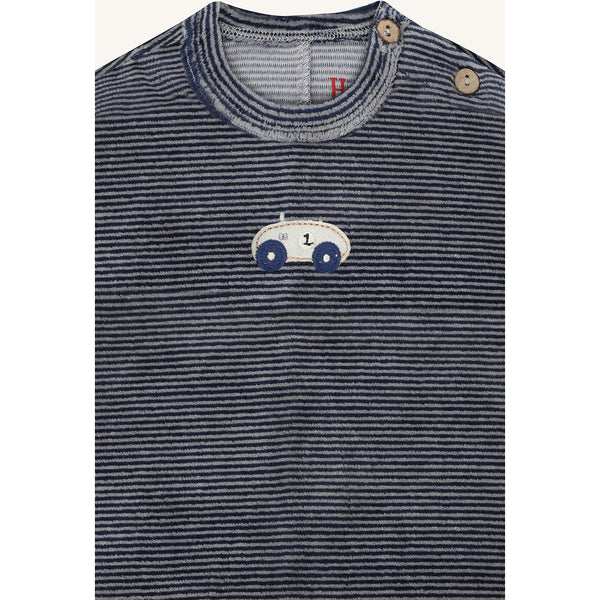 Strampler - Schlafanzug  "Miles Stripe",  blau geringelt (Blues) - Hust&Claire