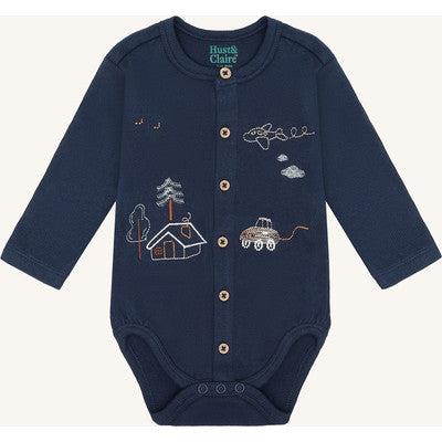 Warmer Body "Boye Living", Marineblau mit Stickerei - Hust&Claire