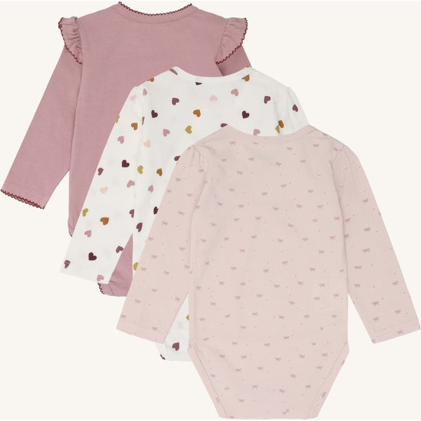 Set: Drei Langarmbodys für Mädchen „Bella Bow", Herzen und Schleifen - Hust&Claire