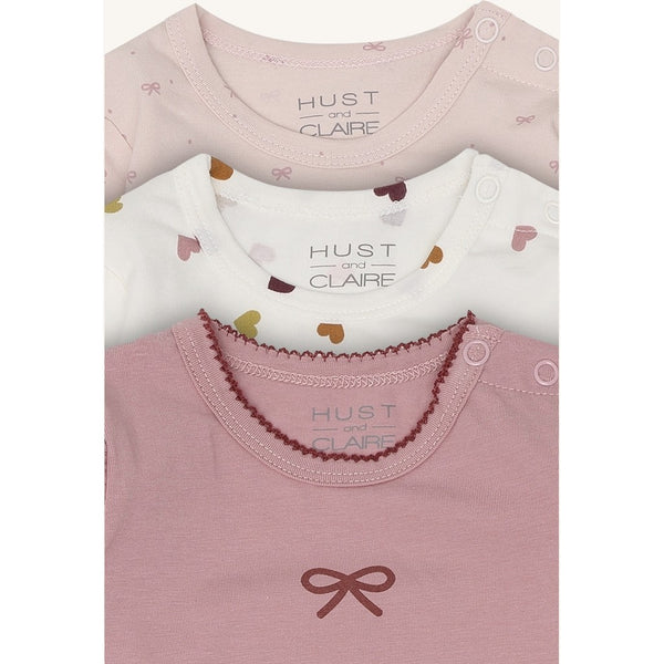 Set: Drei Langarmbodys für Mädchen „Bella Bow", Herzen und Schleifen - Hust&Claire