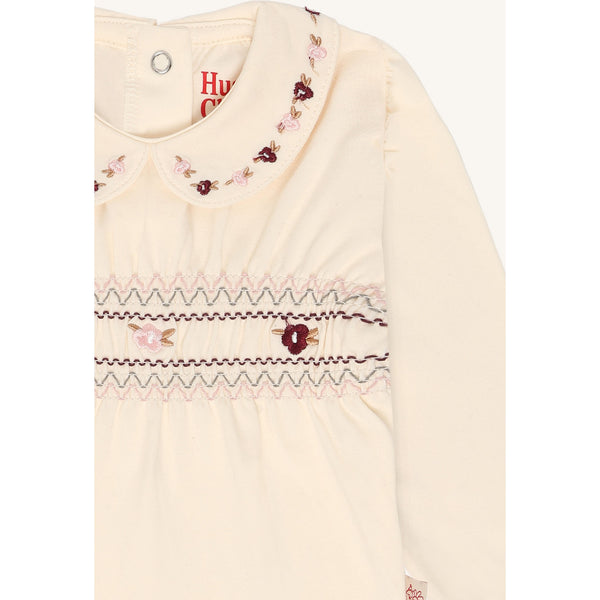 Langarmbody für Babys "Britt Smock", geblümt, Wollweiß (Off White) - Hust&Claire