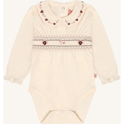 Langarmbody für Babys "Britt Smock", geblümt, Wollweiß (Off White) - Hust&Claire