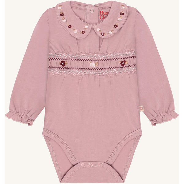 Langarmbody für Babys "Britt Smock", geblümt, Flieder (Heather) - Hust&Claire