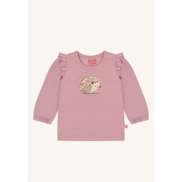 Langarmshirt/Longsleeve für Mädchen "Anna", Fliederfarben mit Igel - Hust&Claire