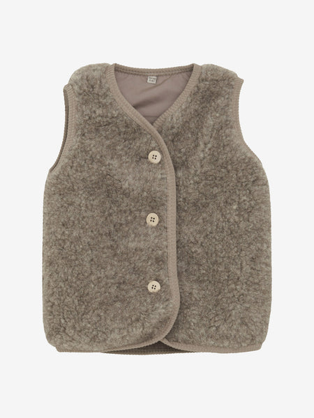 Ärmellose Weste aus Woll-Teddyplüsch, Camel Melange - Huttelihut