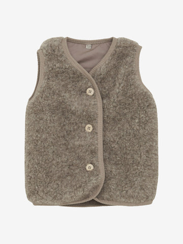 Ärmellose Weste aus Woll-Teddyplüsch, Camel Melange - Huttelihut