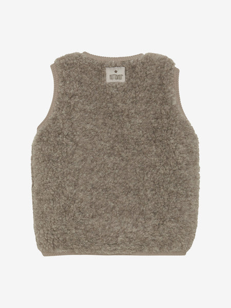 Ärmellose Weste aus Woll-Teddyplüsch, Camel Melange - Huttelihut