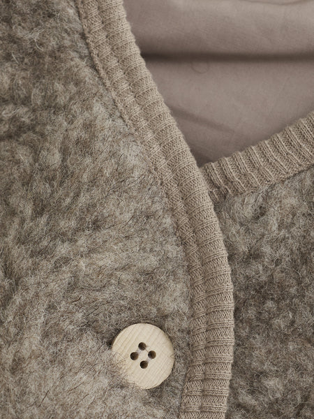 Ärmellose Weste aus Woll-Teddyplüsch, Camel Melange - Huttelihut