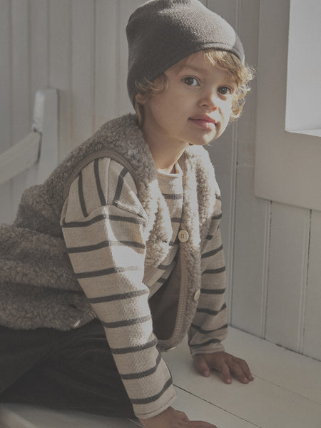 Ärmellose Weste aus Woll-Teddyplüsch, Camel Melange - Huttelihut