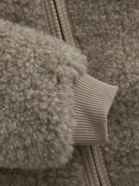 Jacke aus Woll-Teddyplüsch, Camel Melange - Huttelihut