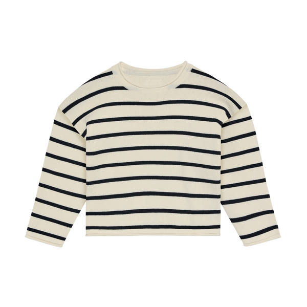 Sommerlicher Feinstrick-Pullover, Marineblau/Wollweiß geringelt (Navy Blazer) - Huttelihut
