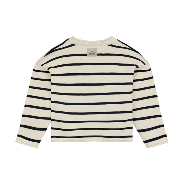 Sommerlicher Feinstrick-Pullover, Marineblau/Wollweiß geringelt (Navy Blazer) - Huttelihut