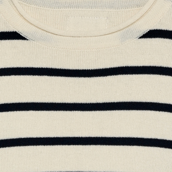 Sommerlicher Feinstrick-Pullover, Marineblau/Wollweiß geringelt (Navy Blazer) - Huttelihut
