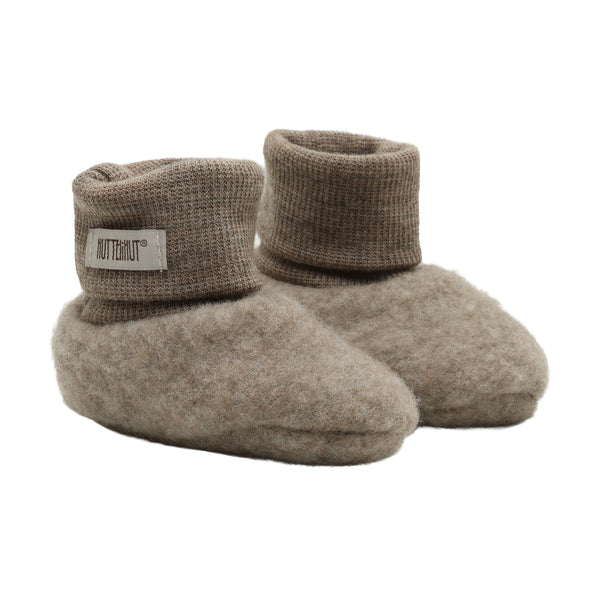 Schühchen (Babyschuhe), Wollfleece, Beige (Savannah Melange) - Huttelihut