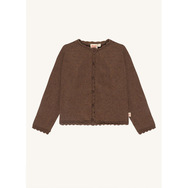 Strickjacke "Cilja Pointelle" für Mädchen, Schokobraun (Toffee Melange) - Hust&Claire