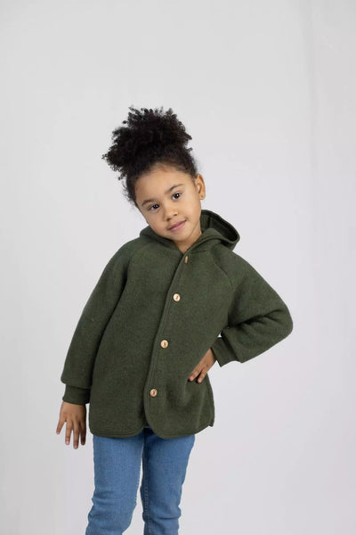 Babyjacke/Kinderjacke aus Wollfleece, Schilf Melange - Engel