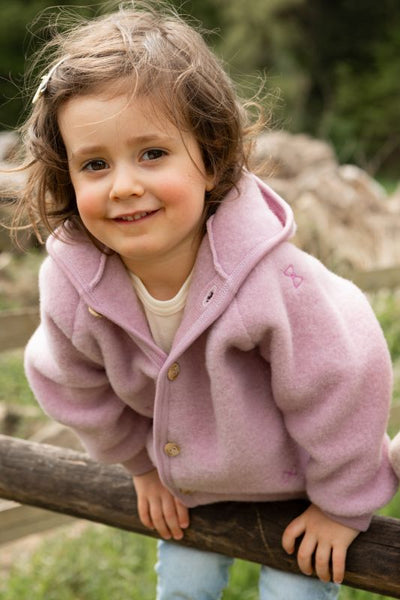 Limitiert! Babyjacke/Kinderjacke, Wollfleece, bestickt,  Rosenholz Melange (Rosa) - Engel