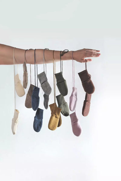 Baby-Handschuhe (Fäustlinge) aus Wollfleece, Hellgrau Melange - Engel