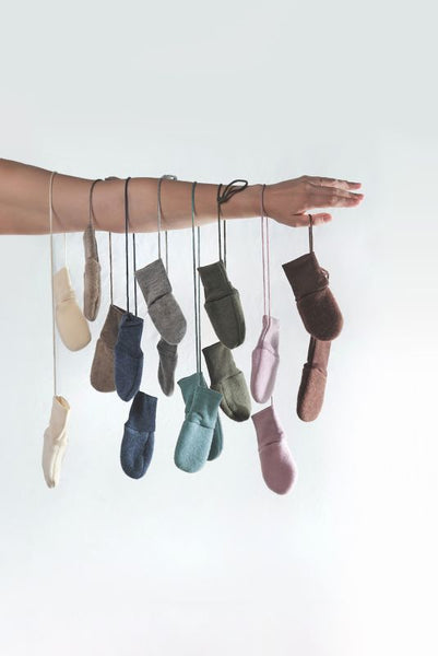 Baby-Handschuhe (Fäustlinge) aus Wollfleece, Sand Melange - Engel