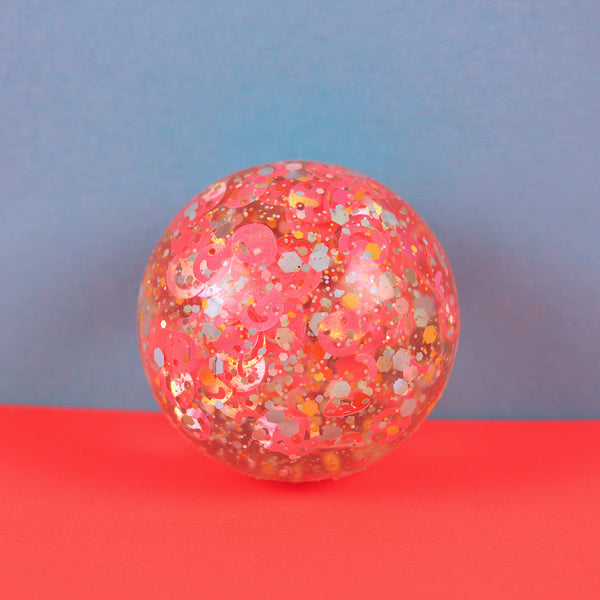 Flummi (kleiner Ball) mit Smilies und Konfetti, Neonpink/Hellblau, 49 mm - Ava&Yves