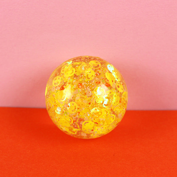 Flummi (kleiner Ball) mit Smilies und Konfetti, Gelb, 49 mm - Ava&Yves