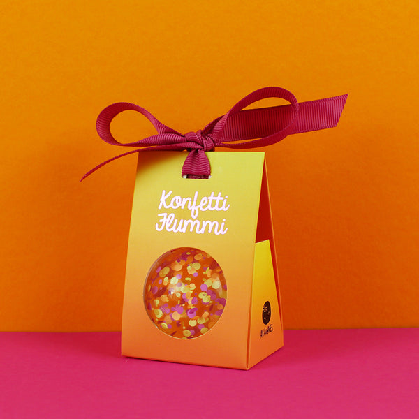 Flummi (kleiner Ball) mit Konfetti, Lila/Gelb/Apricot, 49 mm - Ava&Yves