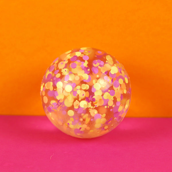 Flummi (kleiner Ball) mit Konfetti, Lila/Gelb/Apricot, 49 mm - Ava&Yves