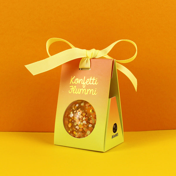 Flummi (kleiner Ball) mit Konfetti, Gold/Zitronengelb/Apricot, 49 mm - Ava&Yves