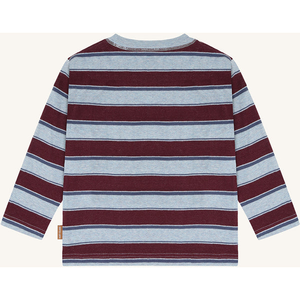 Langarmshirt/Longsleeve "Anton Trails", Hellblau/Bordeaux-Rot geringelt - Hust&Claire