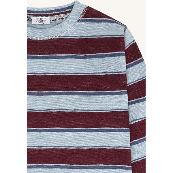 Langarmshirt/Longsleeve "Anton Trails", Hellblau/Bordeaux-Rot geringelt - Hust&Claire