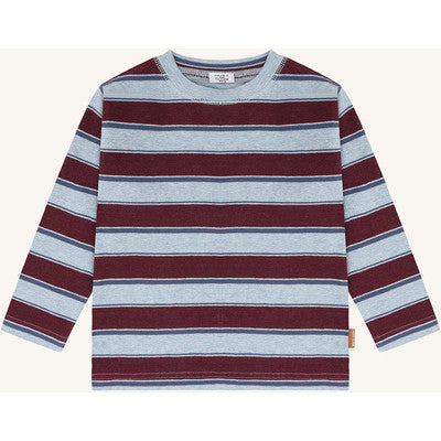 Langarmshirt/Longsleeve "Anton Trails", Hellblau/Bordeaux-Rot geringelt - Hust&Claire