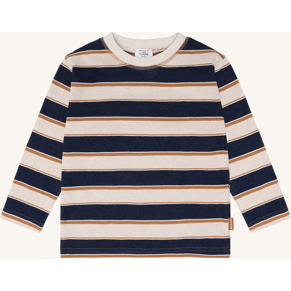 Langarmshirt/Longsleeve für Jungs "Anton Trails", Marine/Natur geringelt - Hust&Claire