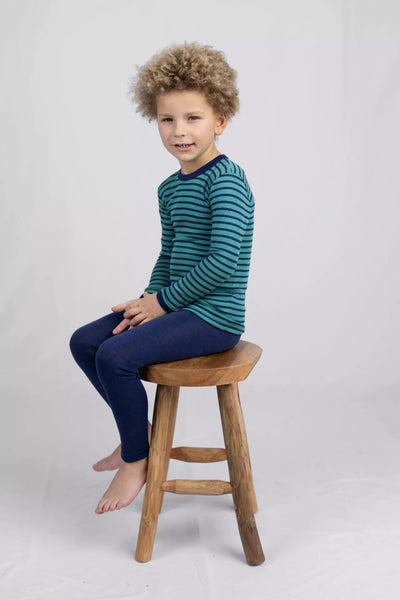 Kinder-Legging aus Wolle/Seide, Marine - Engel