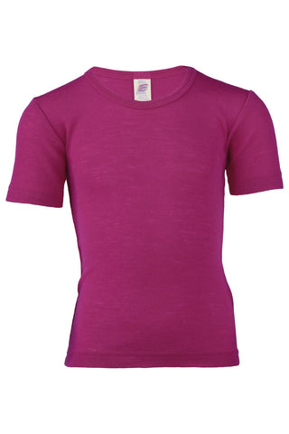 Kurzarm-Shirt/T-Shirt, Unterhemd, Wolle/Seide, Himbeer - Engel