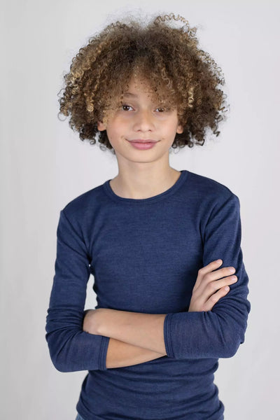 Langarmshirt/Unterhemd Wolle/Seide, Marine - Engel