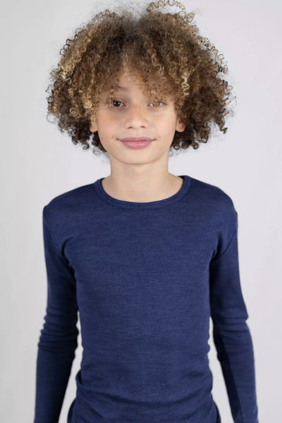 Langarmshirt/Unterhemd Wolle/Seide, Marine - Engel