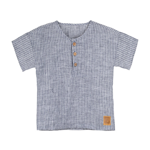 Kurzarm-Shirt (Hemd) aus Leinen (Kids Shirt Leinen), Blau/Weiß, Pure Pure by Bauer