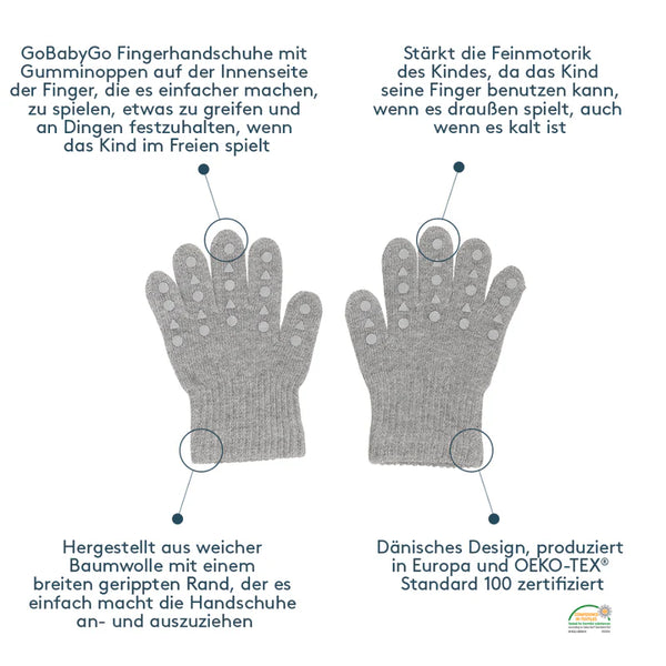 Rutschfeste Fingerhandschuhe aus Baumwolle, Soft Pink, GoBabyGo